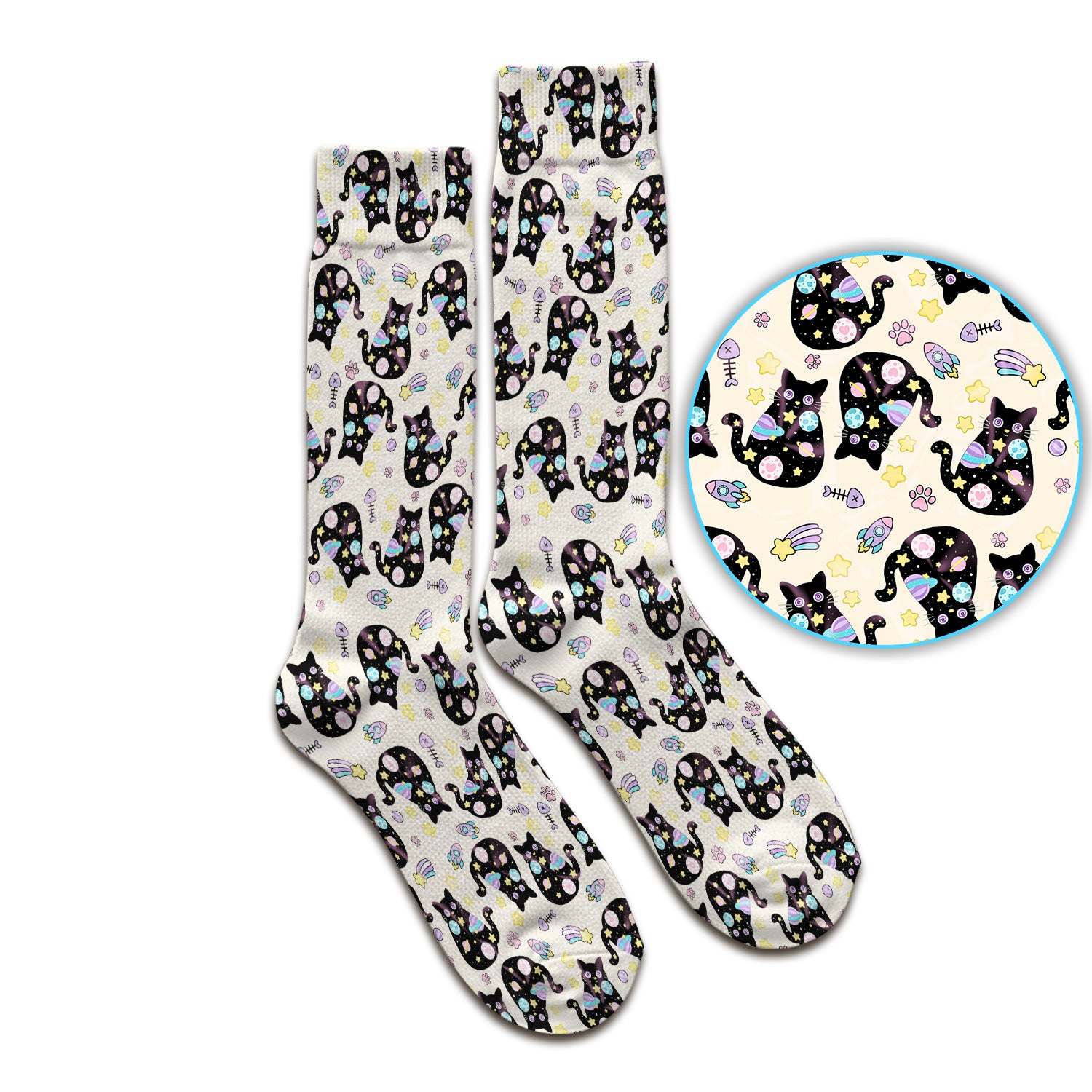 Galaxy Black Cat Space Pattern Socks, Breathable Fabrics Medical Uniform