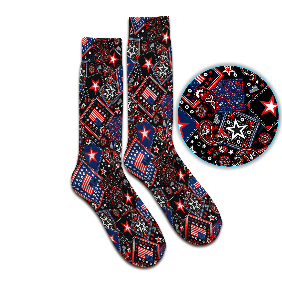 Patriotic Bandana With USA Flag Pattern Socks, Adult Socks for Men and Women