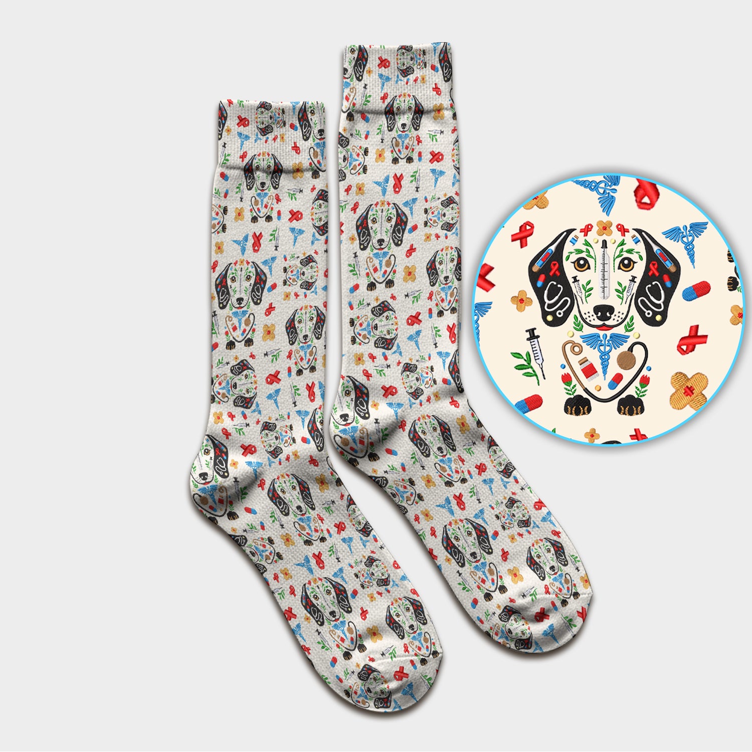 Dachshund Medical Icon Pattern Socks, Socks for Nurse Doctor