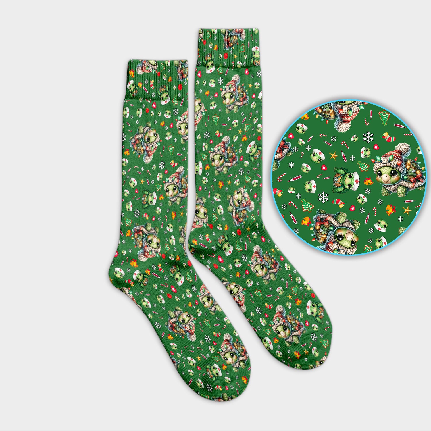 Christmas Turtle Socks for Nurse Doctor - Adult Socks for Men and Women - Breathable Fabrics Medical Uniform