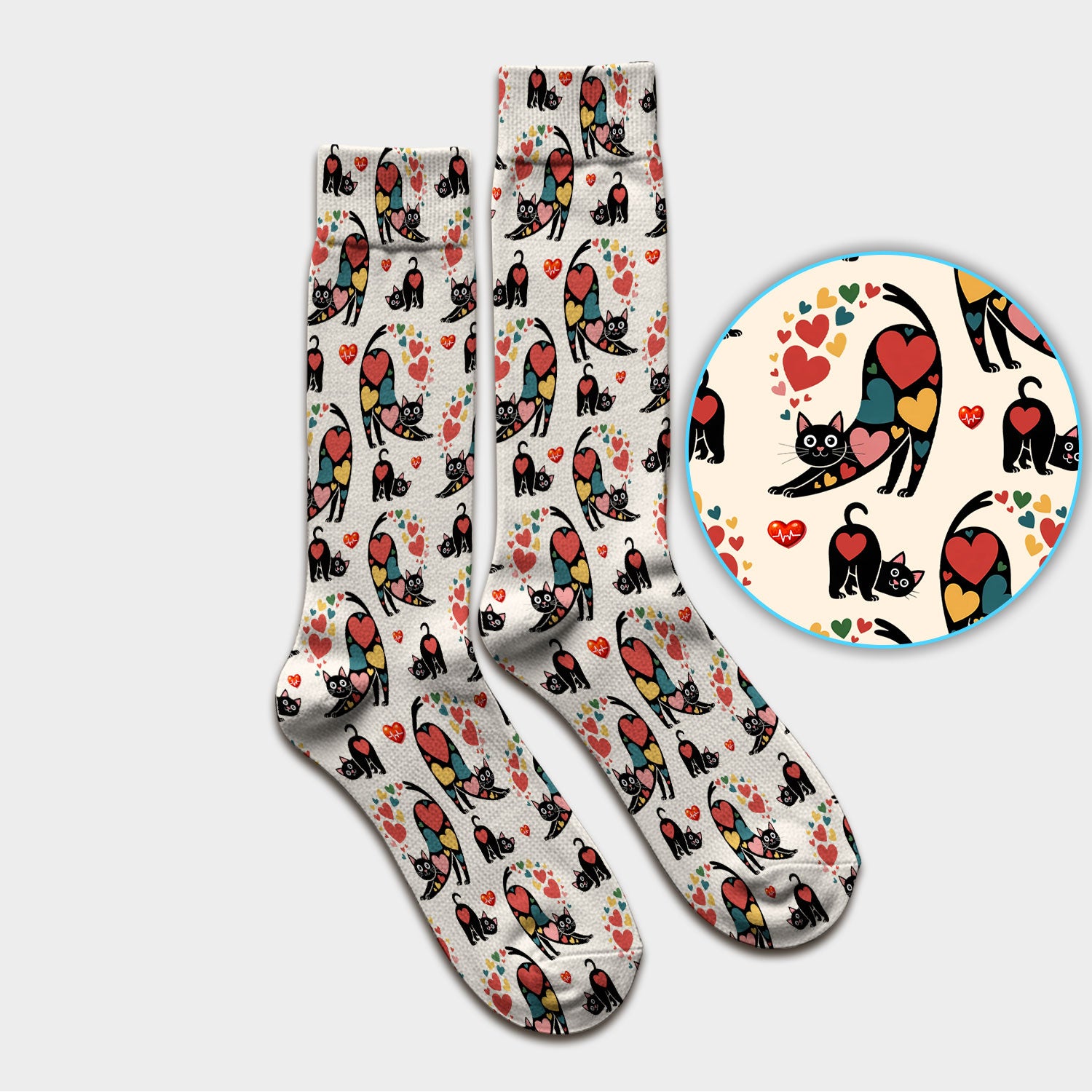 Playful Cat Valentine Heart Print Medical Socks, Socks for Nurse Doctor