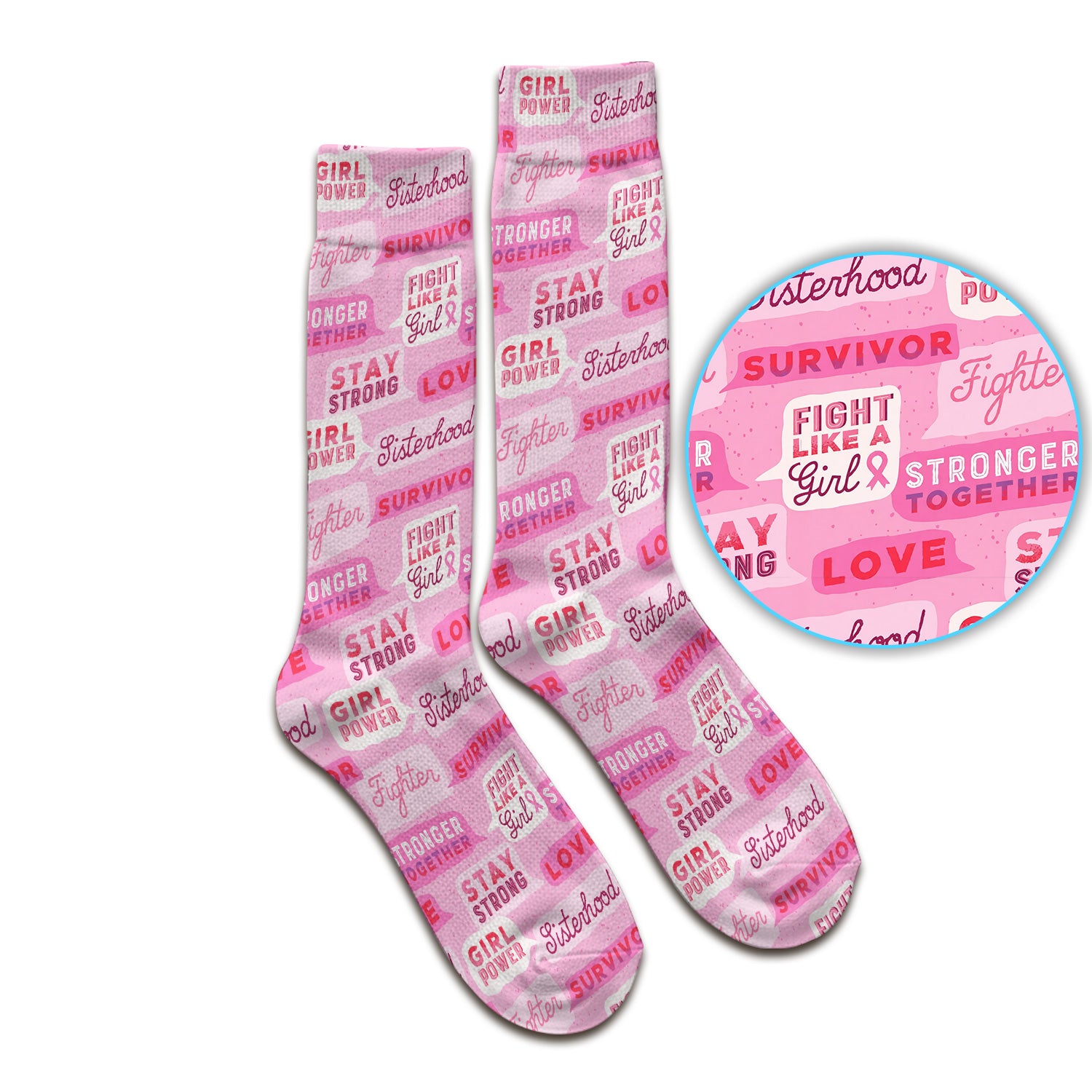 Pink Ribbon Quotes Socks, Adult Socks for Men and Women
