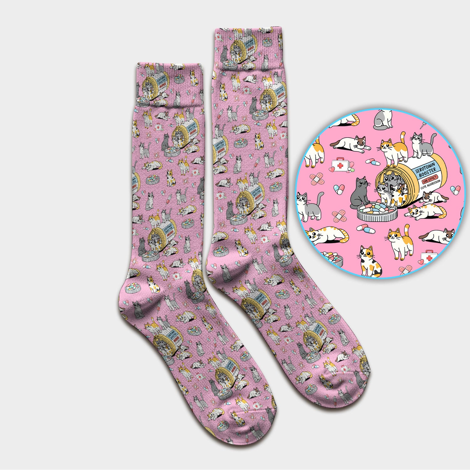 Cute Cat Serotonin Booster Pattern Medical Socks, Breathable Fabrics Medical Uniform
