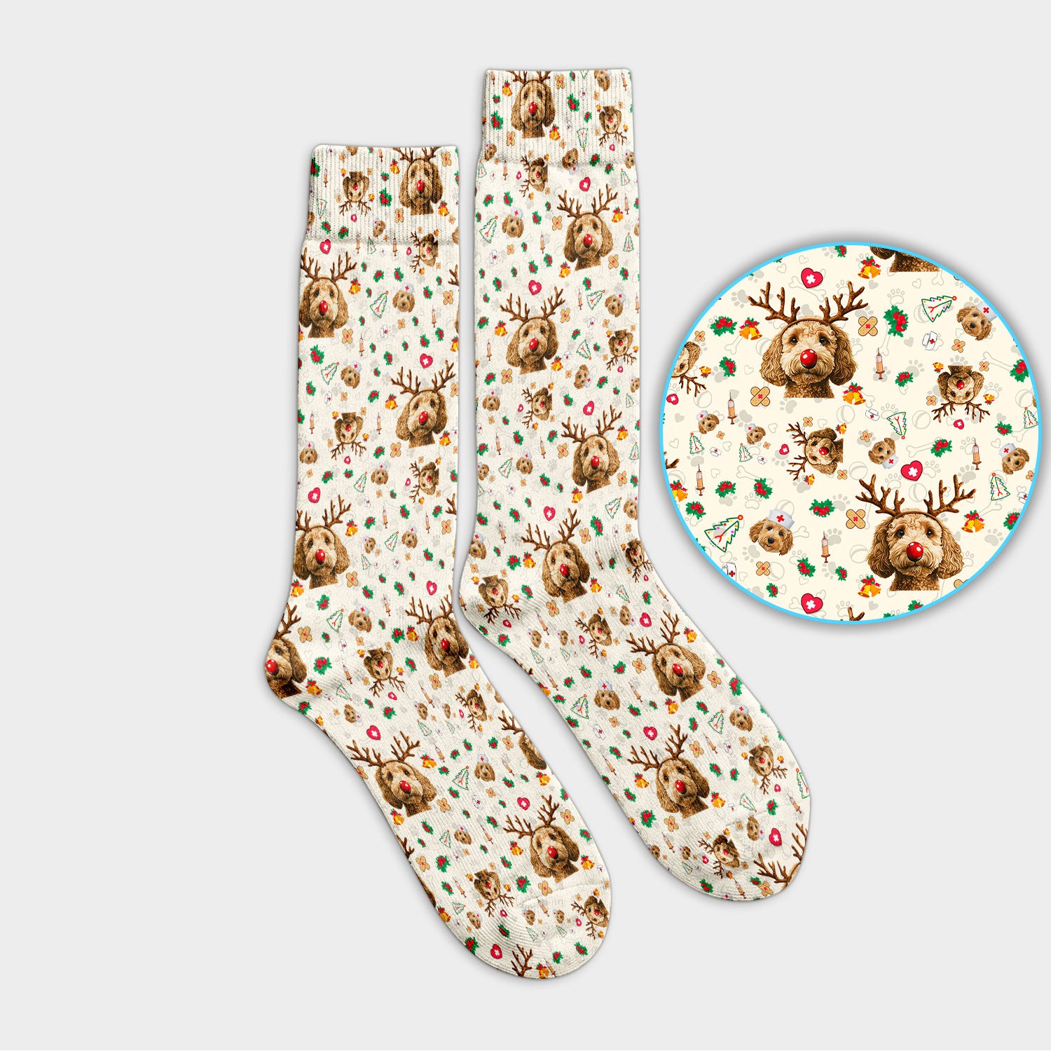 Christmas Labradoodle Socks for Nurse Doctor - Funny Reindeer Dog Adult Socks for Men and Women