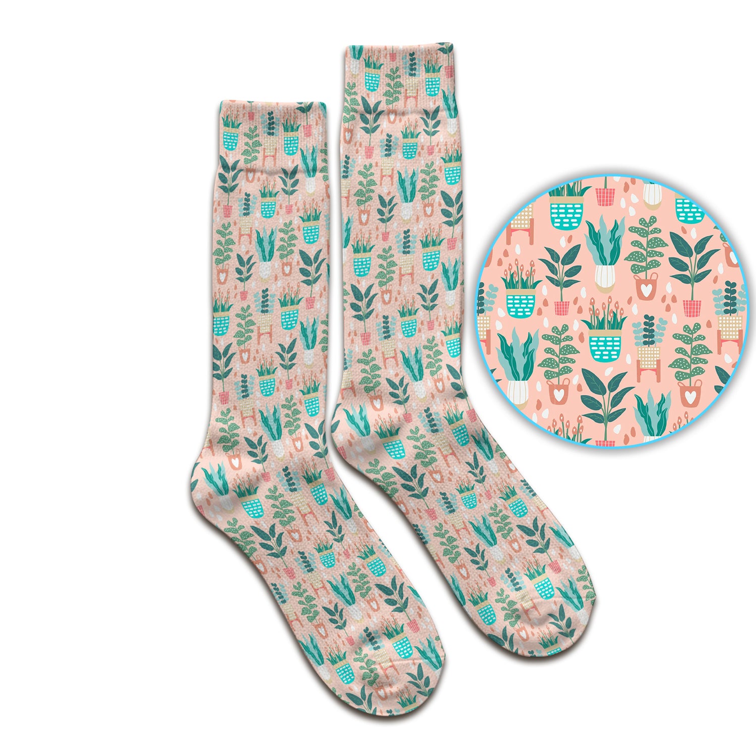 Potted Houseplant Leaves Pattern Socks, Adult Socks for Men and Women