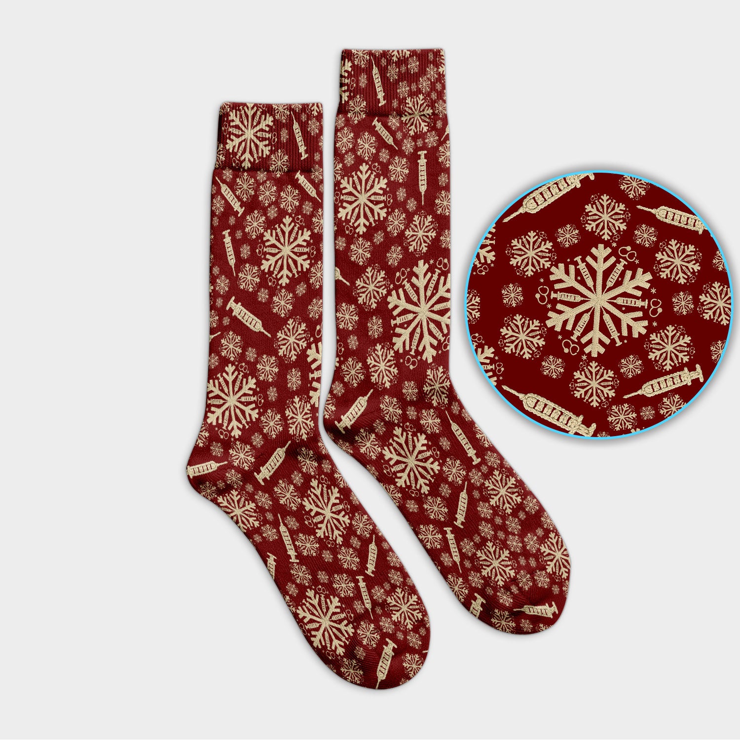 Snowflake Syringe Socks for Nurse Doctor - Winter Snow Adult Socks for Men and Women - Breathable Fabrics Medical Uniform