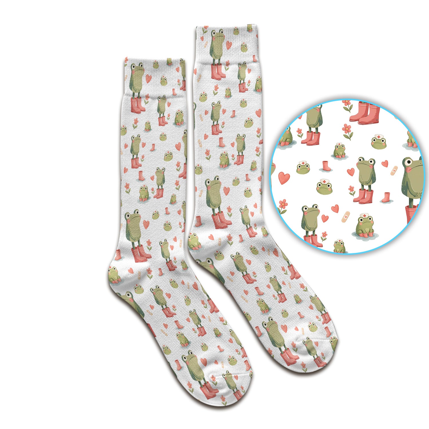 Adorable Frog Boots Heart Pattern Socks, Breathable Fabrics Medical Uniform
