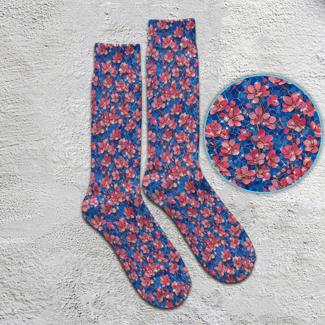 Pink Cherry Blossom Floral Pattern Print Socks, Adult Socks for Men and Women