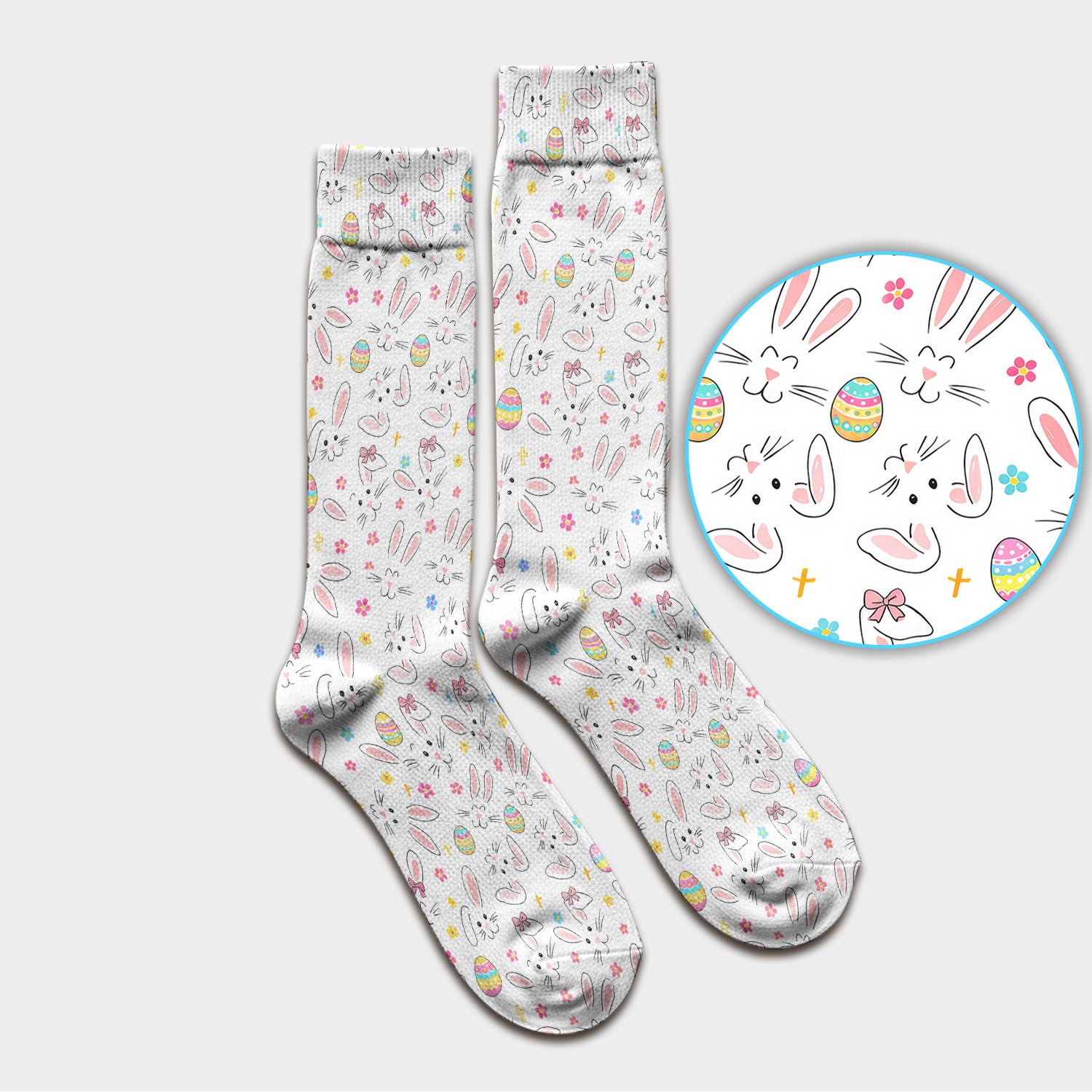 Easter Bunny Faces And Pastel Egg Print Socks, Breathable Fabrics Medical Uniform