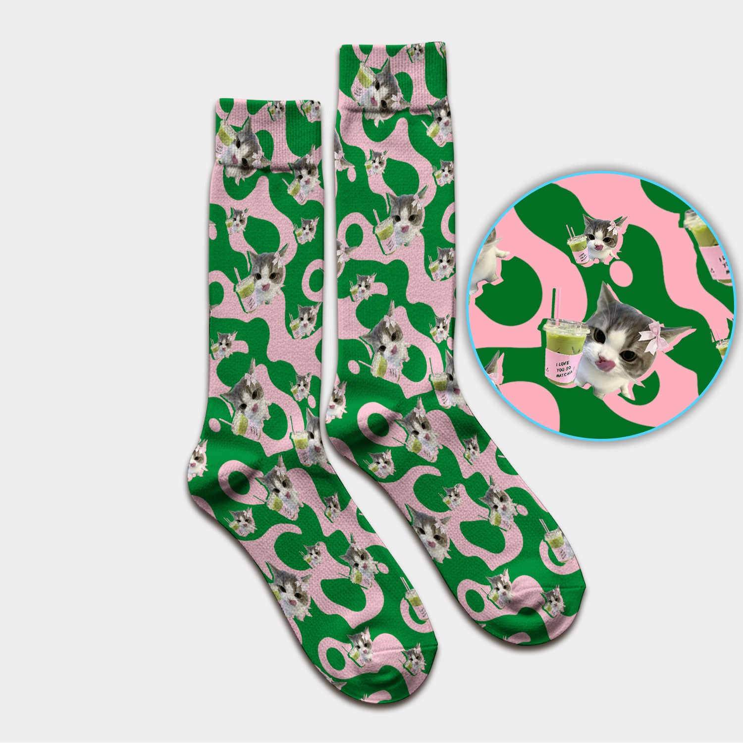 Cute Cat Matcha Nurse Scrub Socks, Funny Cat I Love Matcha Medical Sock,  Breathable Fabrics Nursing Uniform
