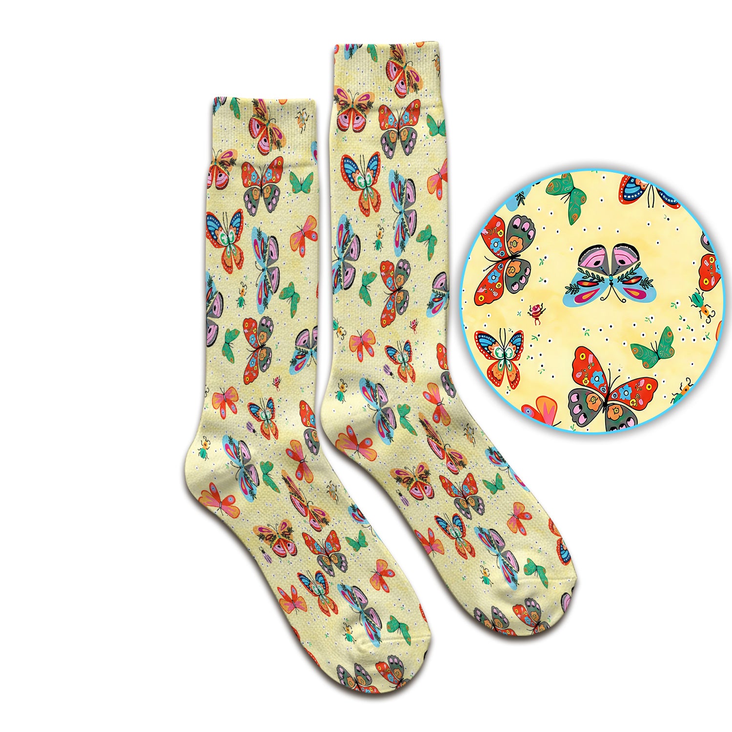 Colorful Butterfly Garden Pattern Socks, Breathable Fabrics Medical Uniform