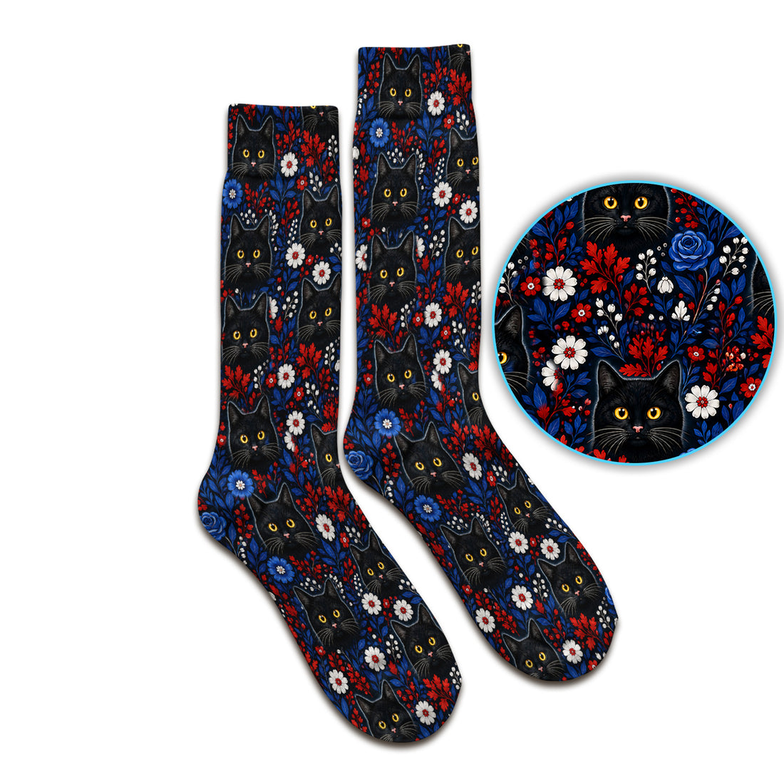 Black Cat Floral Nurse Pattern Socks, Adult Socks for Men and Women