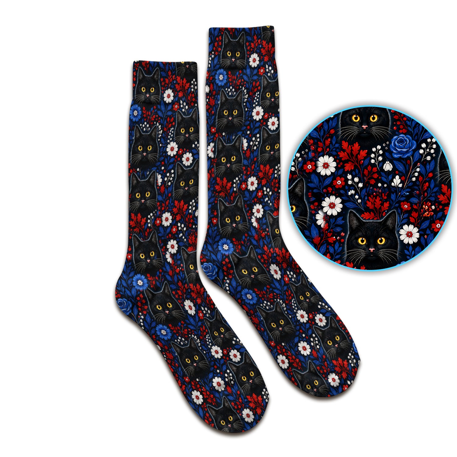 Black Cat Floral Nurse Pattern Socks, Adult Socks for Men and Women