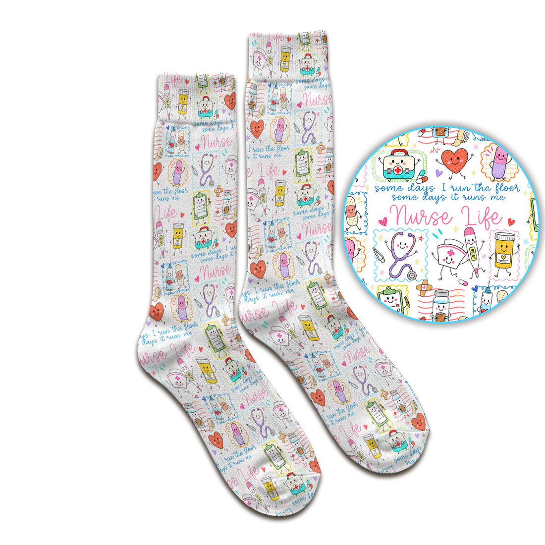 Cute Nurse Life Doodle Pediatric Nurse Socks, Adult Socks for Men and Women
