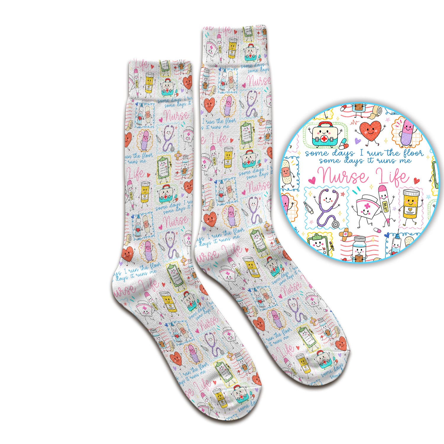 Cute Nurse Life Doodle Pediatric Nurse Socks, Adult Socks for Men and Women