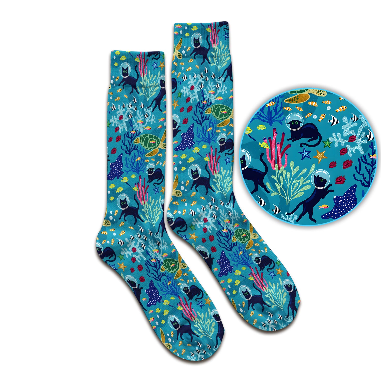 Underwater Cat Turtle Veterinary Pattern Socks, Adult Socks for Men and Women