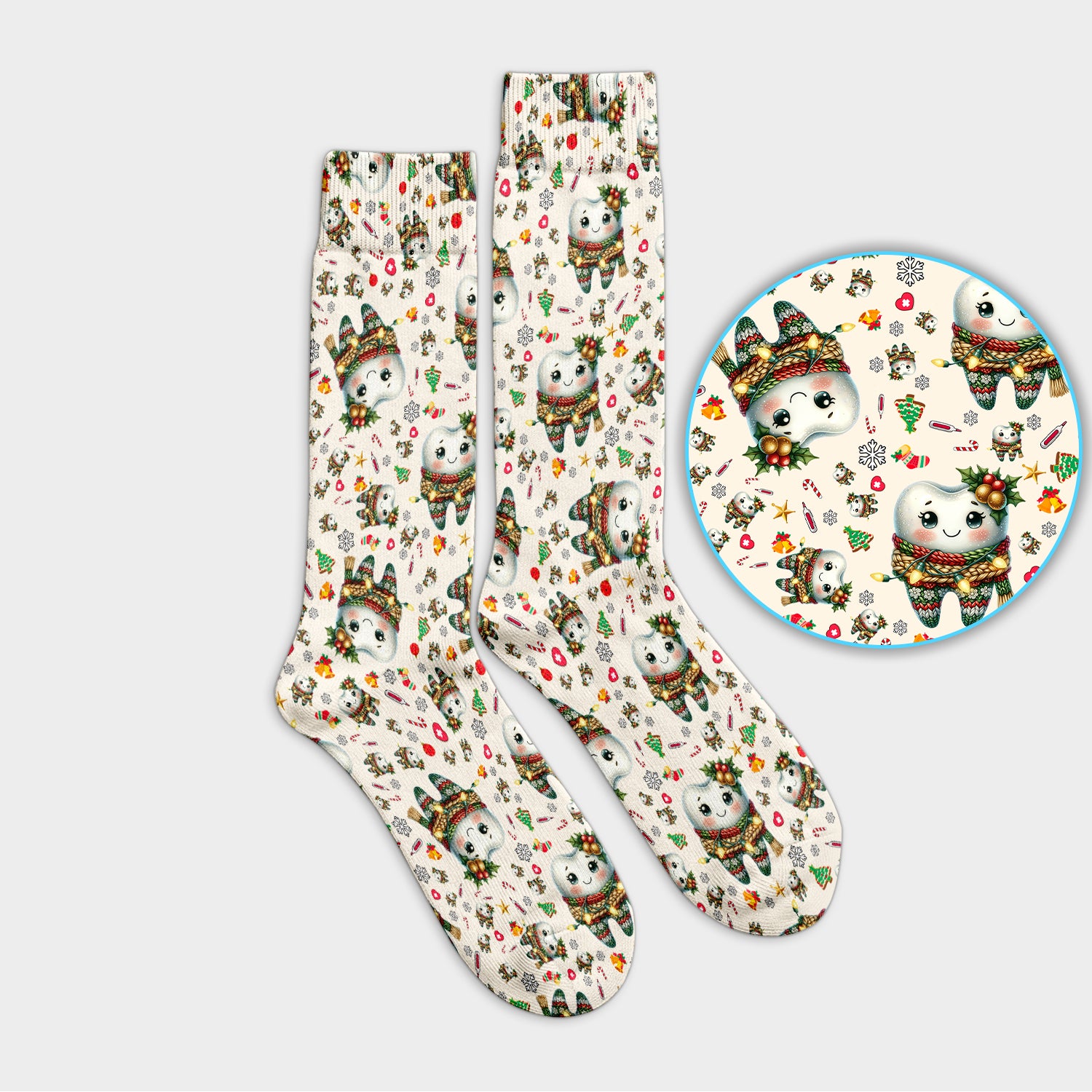 Funny Dental Christmas Socks, Cute Christmas Tooth Pattern Socks, Holiday Dentist Gift, Funny Dental Hygienist Socks For Women