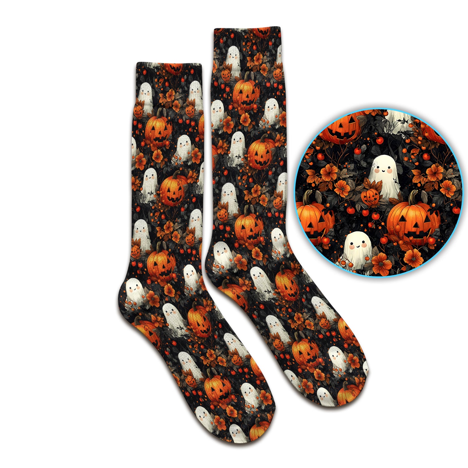 Spooky Halloween Ghost And Pumpkin Pattern Socks, Adult Socks for Men and Women