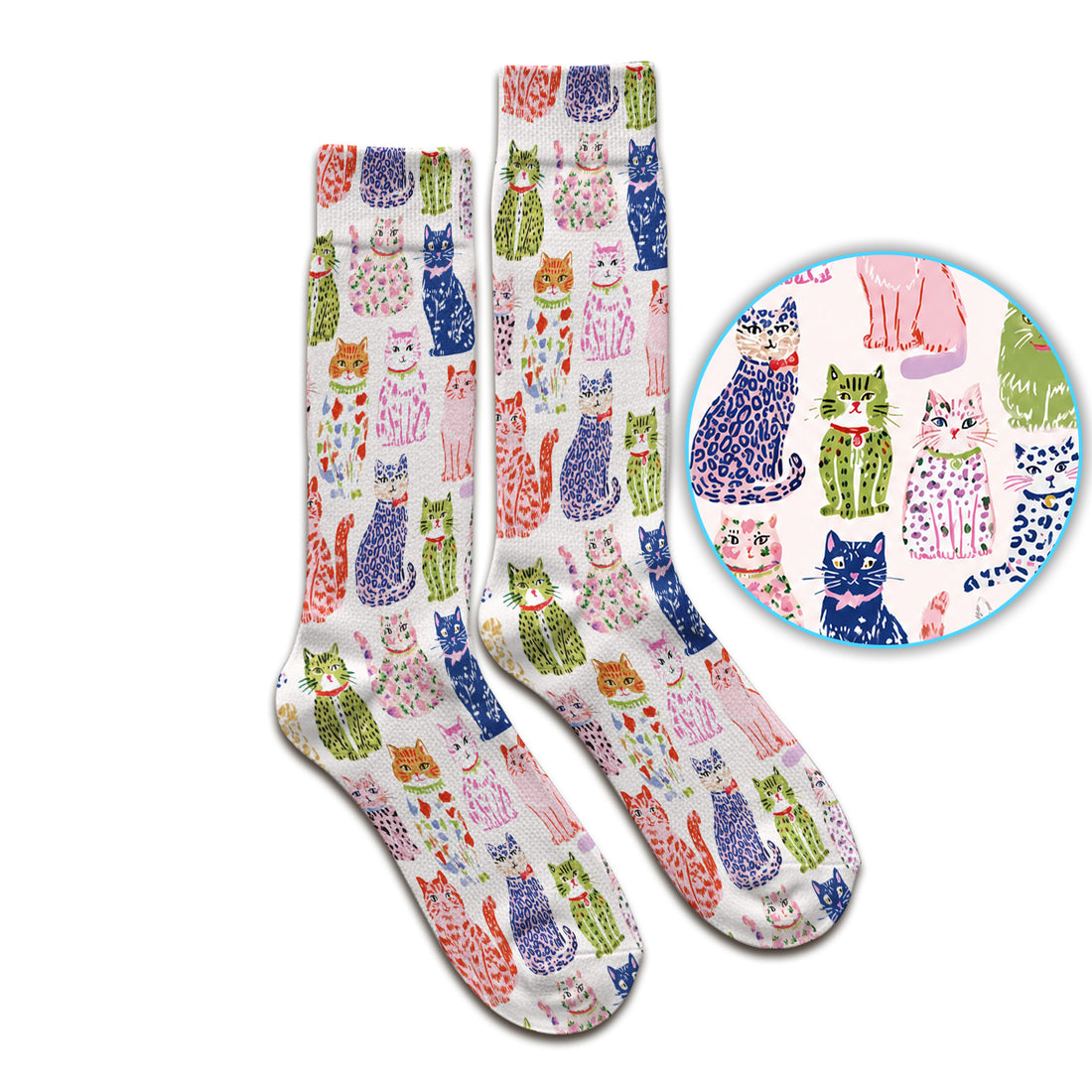 Colorful Cat with Playful Pet Socks, Adult Socks for Men and Women