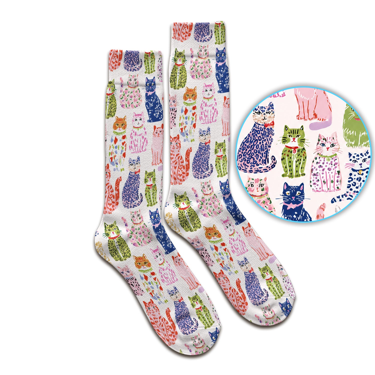 Colorful Cat with Playful Pet Socks, Adult Socks for Men and Women