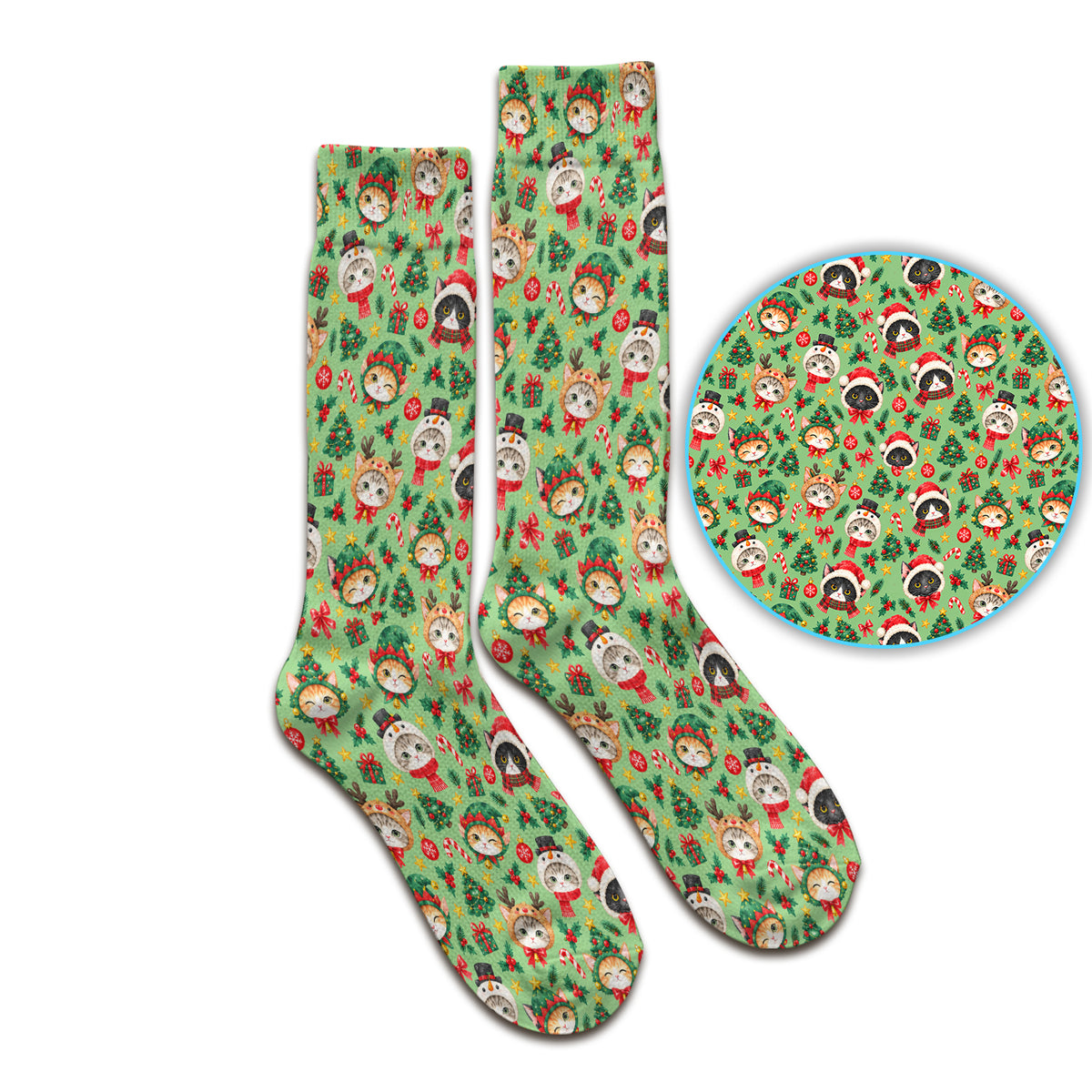 Christmas Cats And Trees Pattern Scrub Socks, Kawaii Medical Pattern Sock, Breathable Fabrics Nursing Uniform