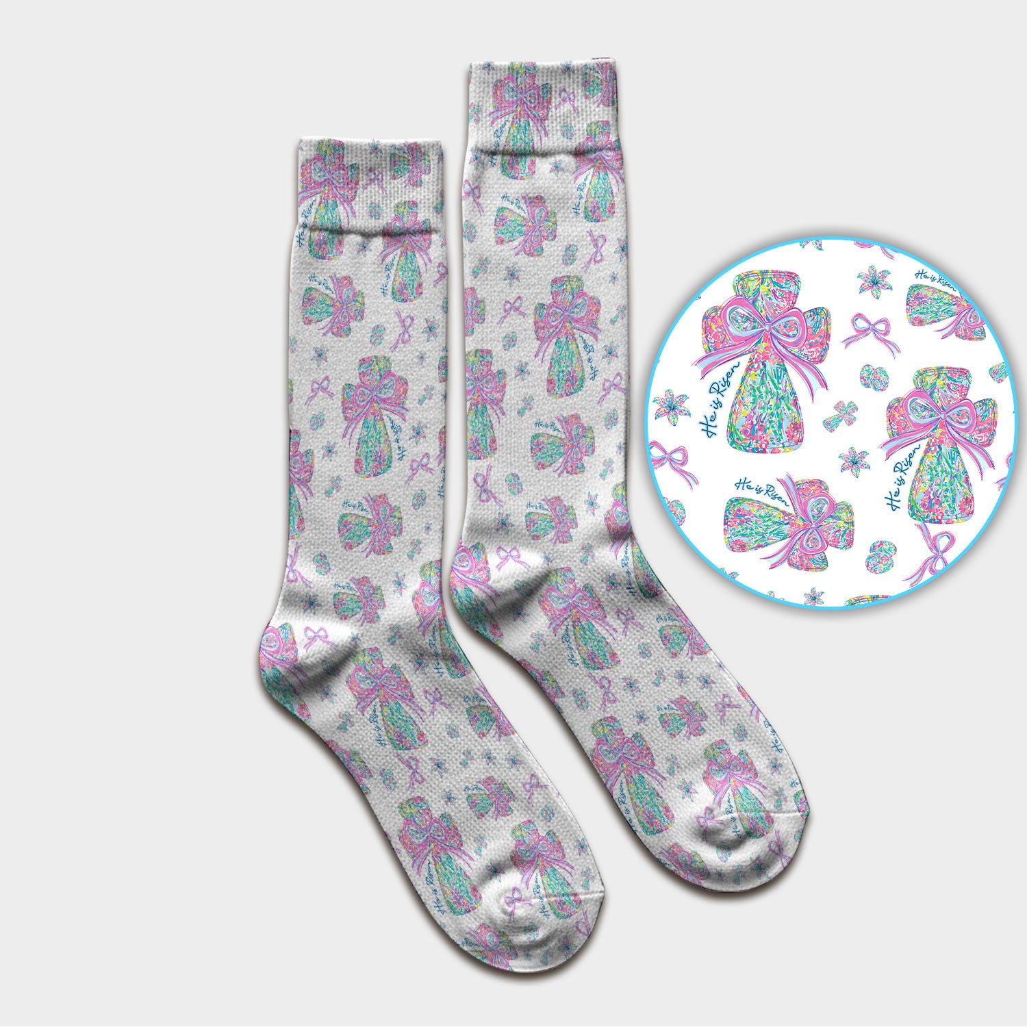 Colorful Bow Pattern Socks, Adult Socks for Men and Women