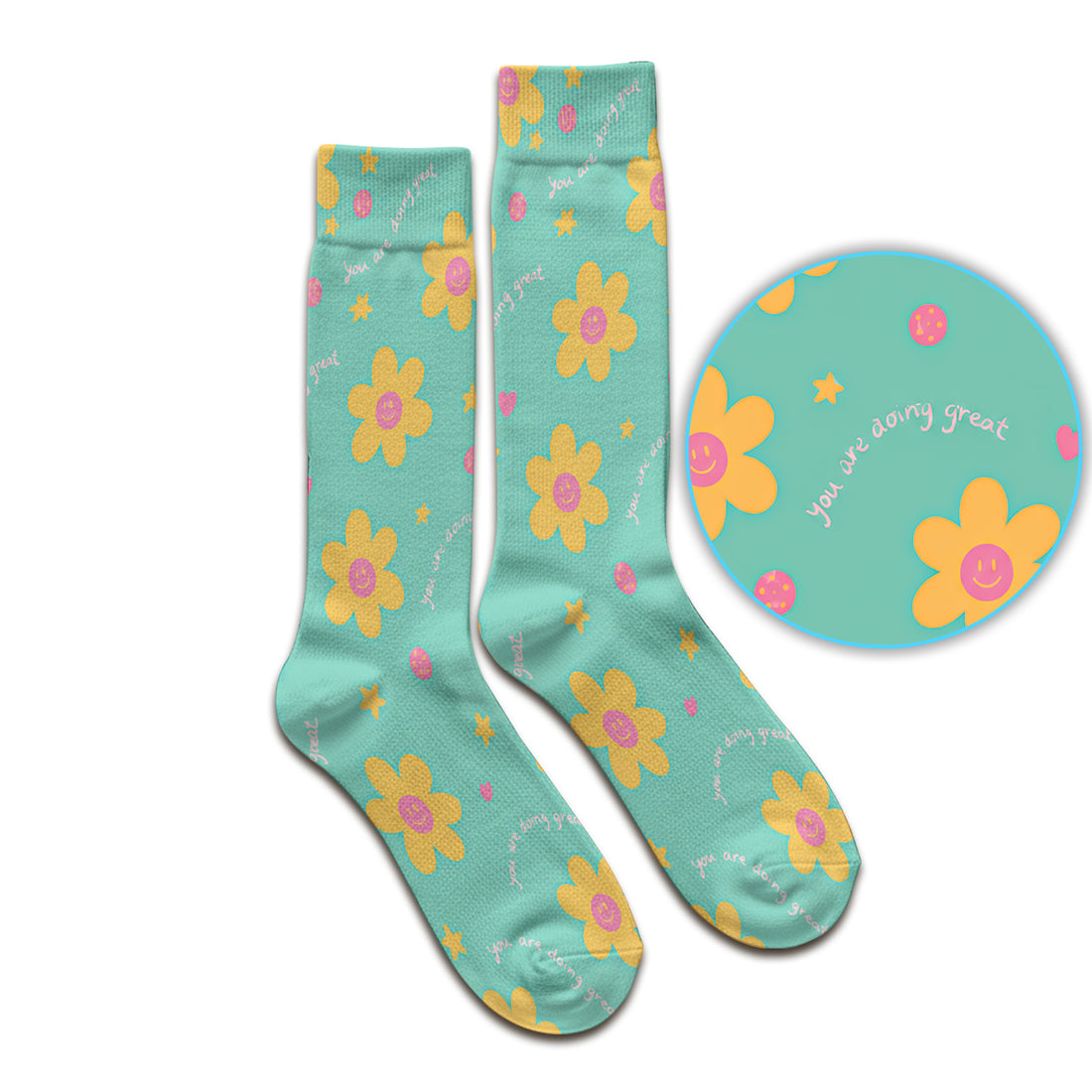 Cheerful Smiley Flower Pattern, Positive Medical Socks, Adult Socks for Men and Women