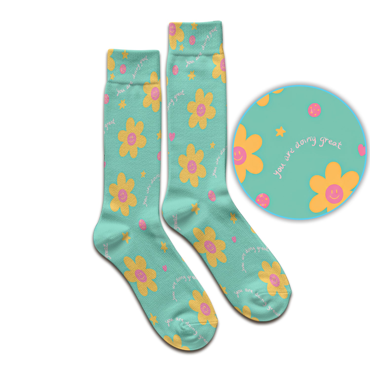Cheerful Smiley Flower Pattern, Positive Medical Socks, Adult Socks for Men and Women