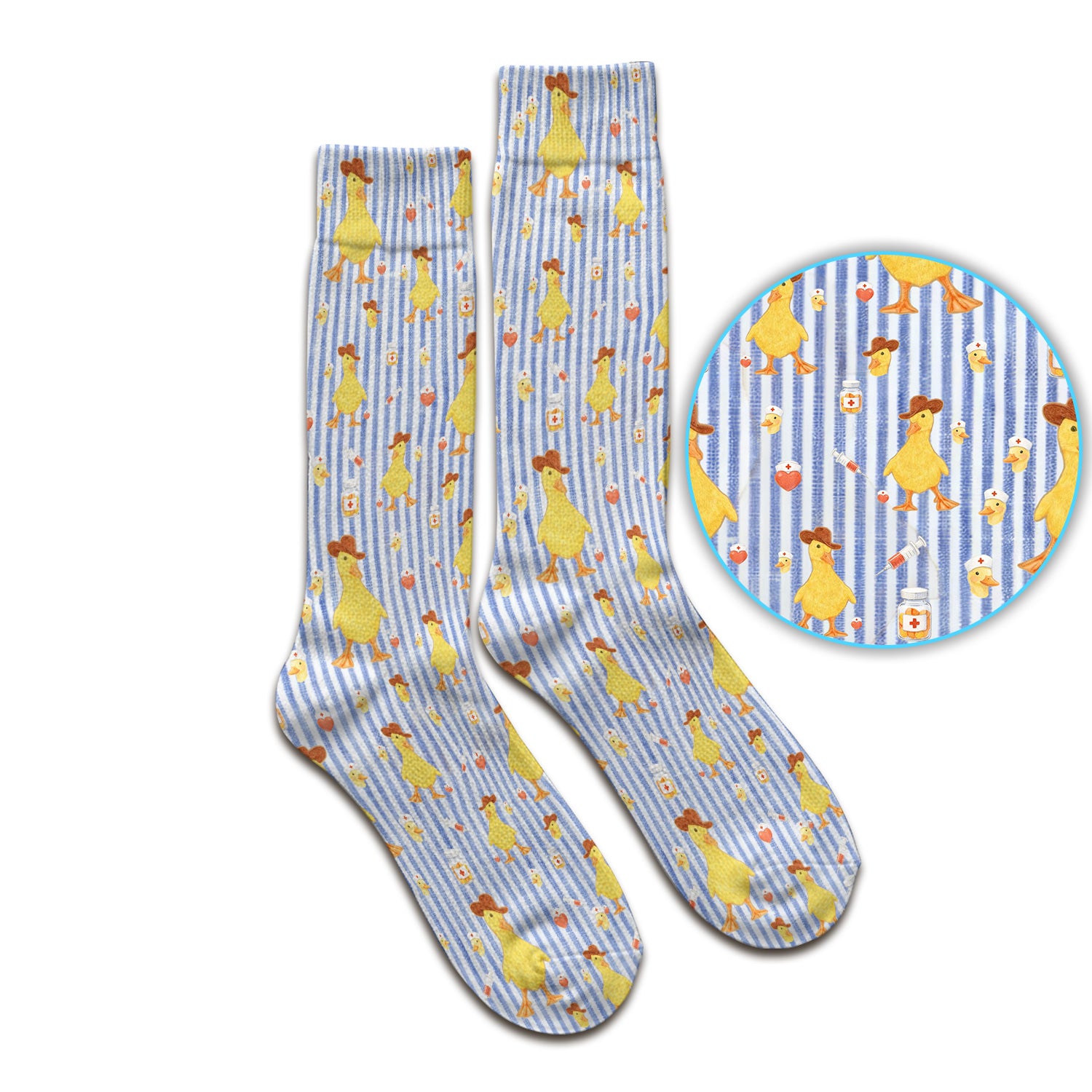 Cowboy Ducktor Vertical Stripe Pattern Socks, Breathable Fabrics Medical Uniform
