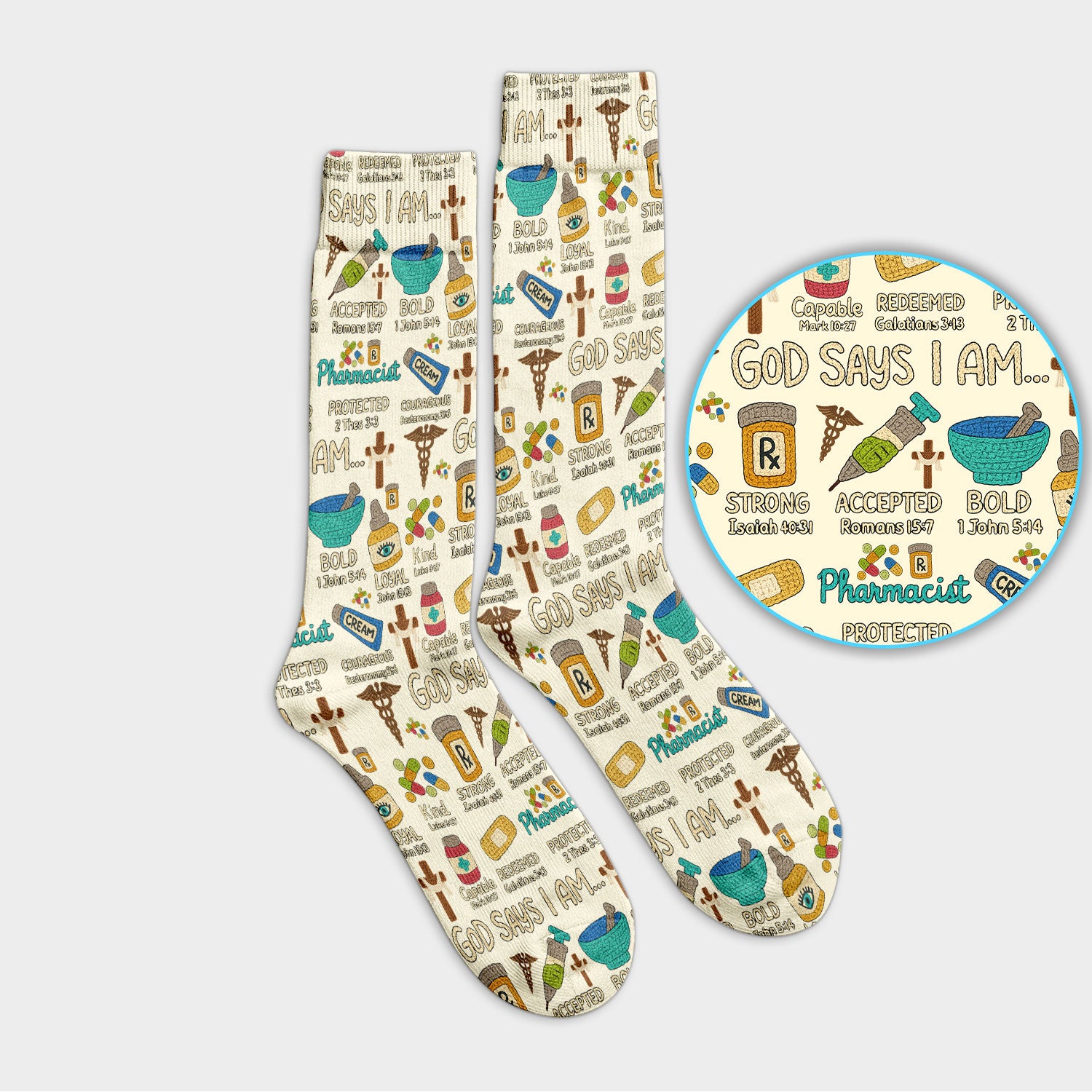 God Says I Am Pharmacist Socks - Christian Adult Socks for Men and Women - Bible Verse Medical Gift for Nurses