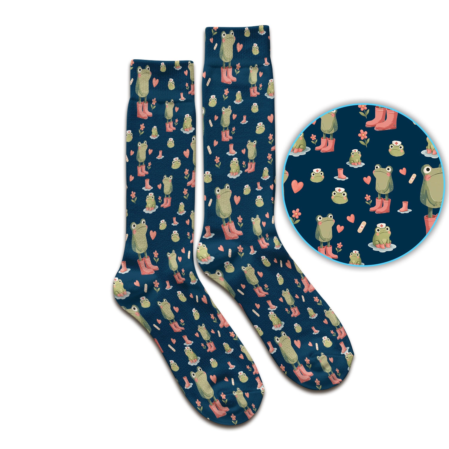 Adorable Frog Boots Heart Pattern Socks, Breathable Fabrics Medical Uniform