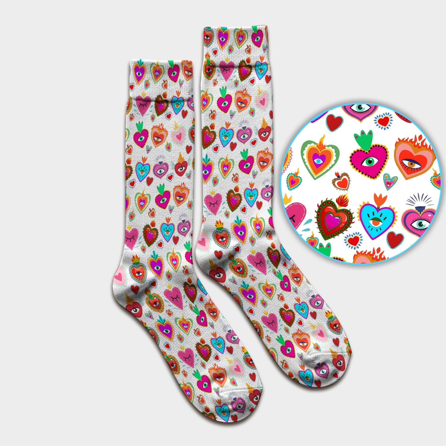 Valentine Colorful Sacred Heart Print Medical Socks, Breathable Fabrics Medical Uniform