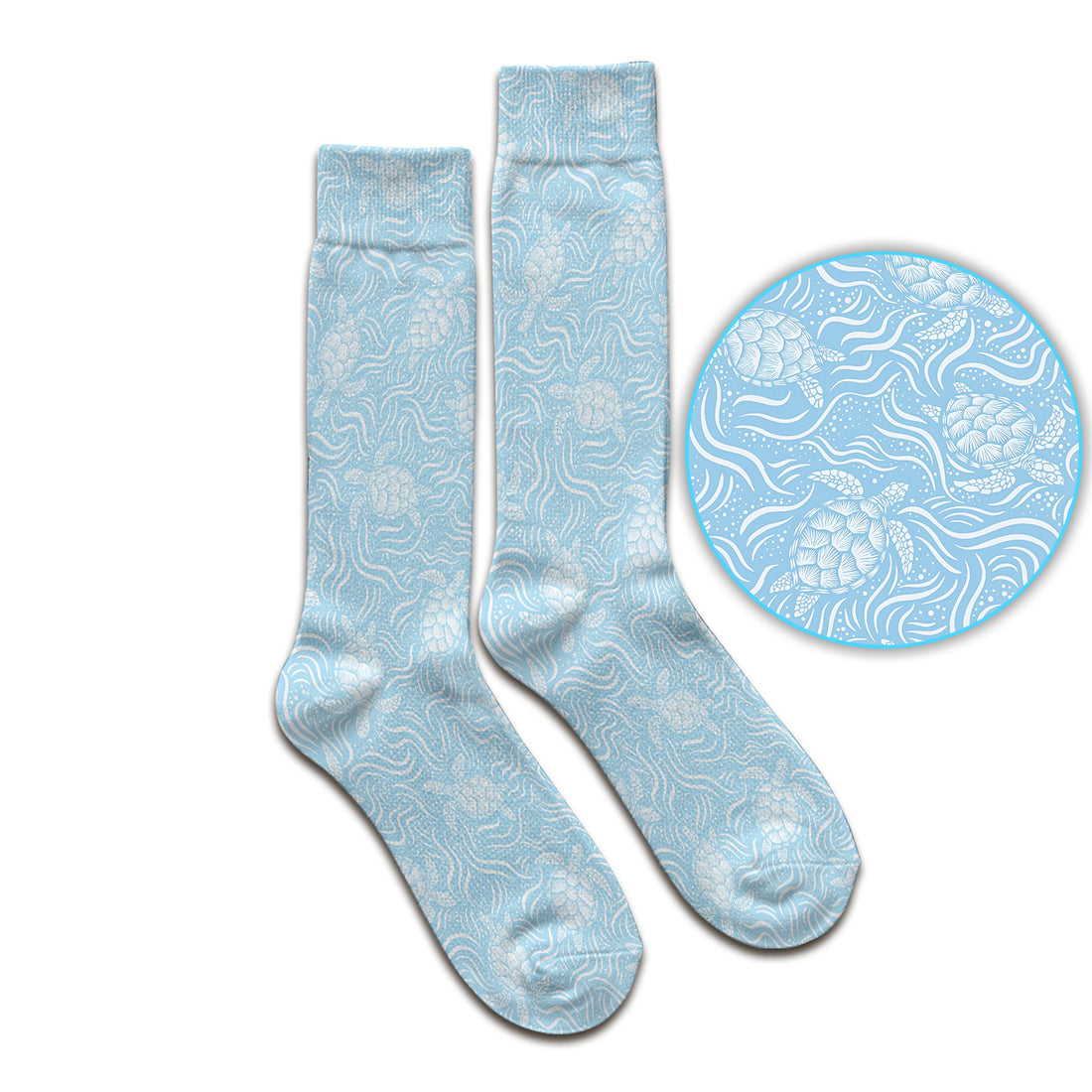Cute Ocean Sea Turtle Waves Pattern Socks, Adult Socks for Men and Women