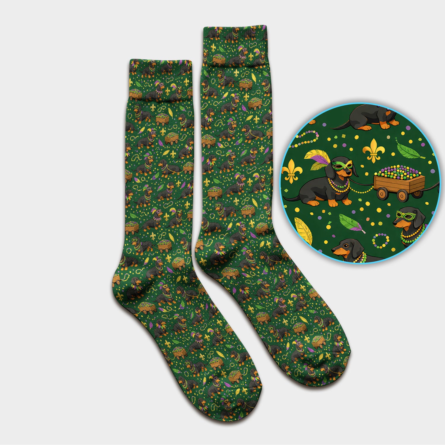 Funny Mardi Gras Dachshund Scrub Socks, Festival Wiener Dog Pattern Nurse Sock, Breathable Fabrics Nursing Uniform