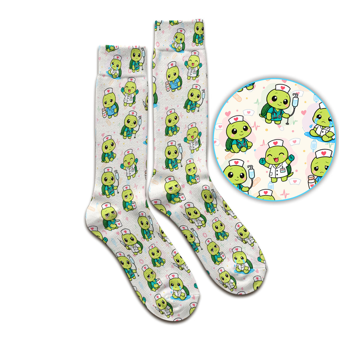 Cute Nurse Turtle Medical Icons Socks, Adult Socks for Men and Women