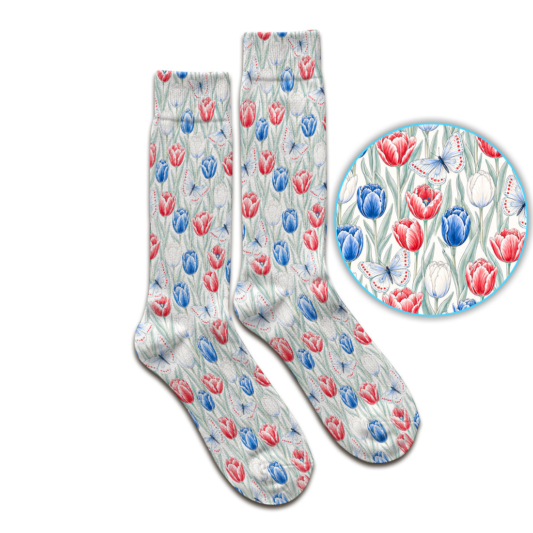 Patriotic Tulip Butterfly Nurse for RN, CNA, Healthcare Workers Socks, Adult Socks for Men and Women