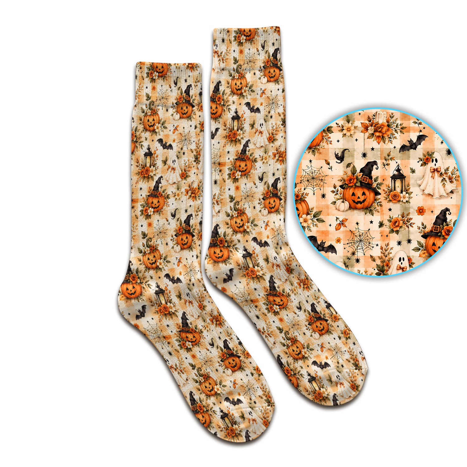 Vintage Halloween Pumpkin And Ghost Socks, Adult Socks for Men and Women