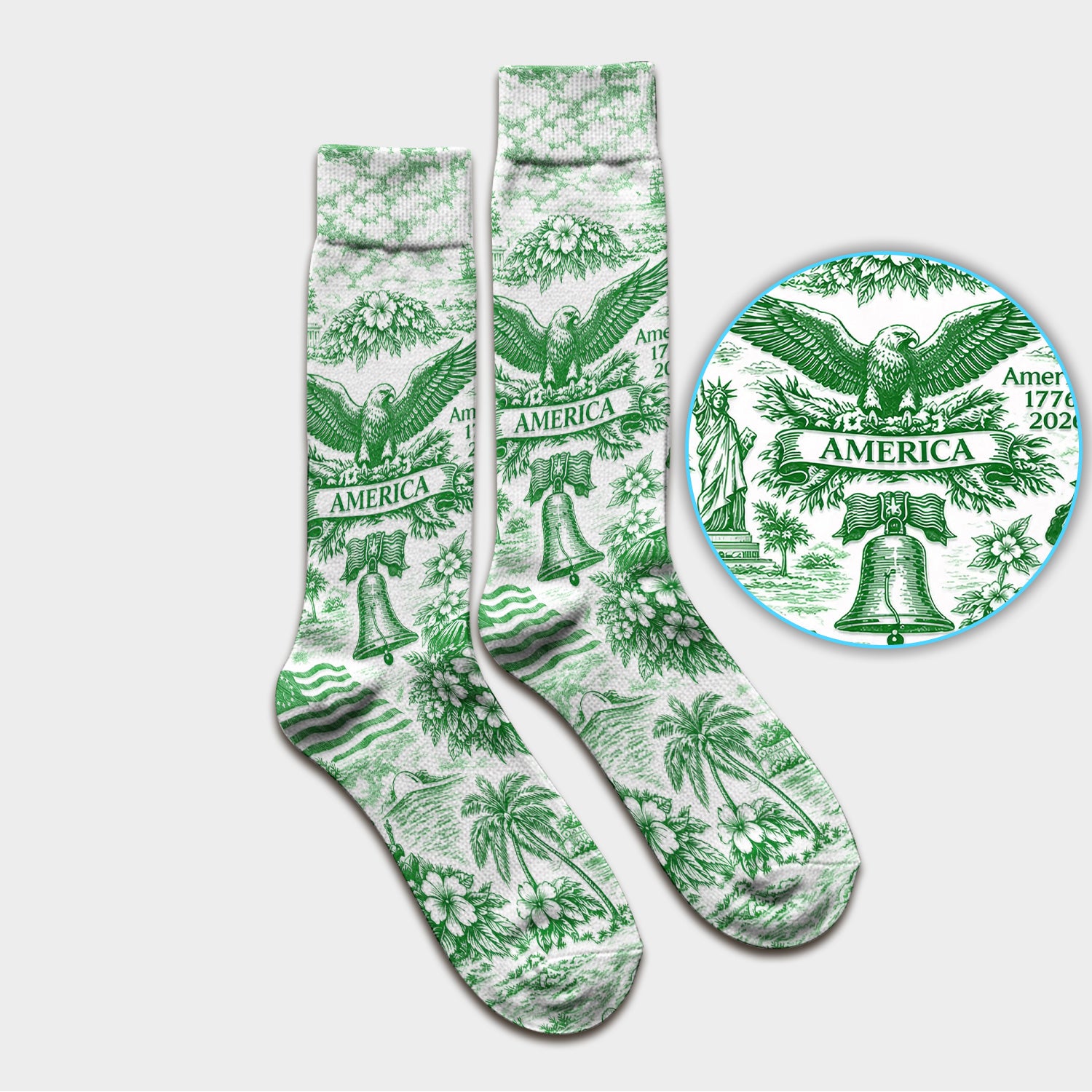 Patriotic America Heritage Toile Pattern Sock, Breathable Fabrics Medical Uniform