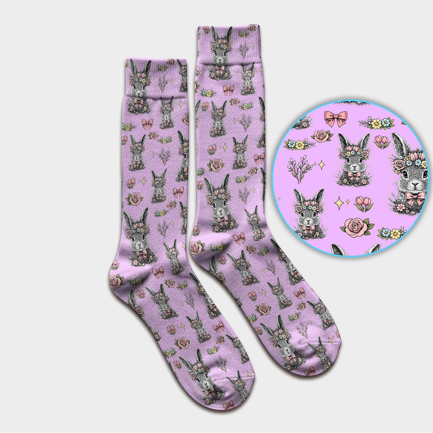 Vintage Floral Bunny Print Socks, Breathable Fabrics Medical Uniform