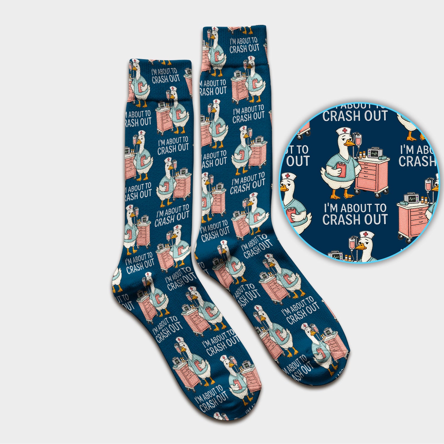 Funny Nurse Goose Crash Out Pattern Socks, Breathable Fabrics Medical Uniform