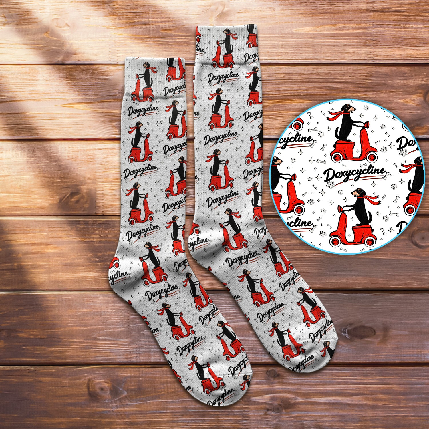 Funny Dachshund Riding Scooter Doxycycline Socks, Socks for Nurse Doctor
