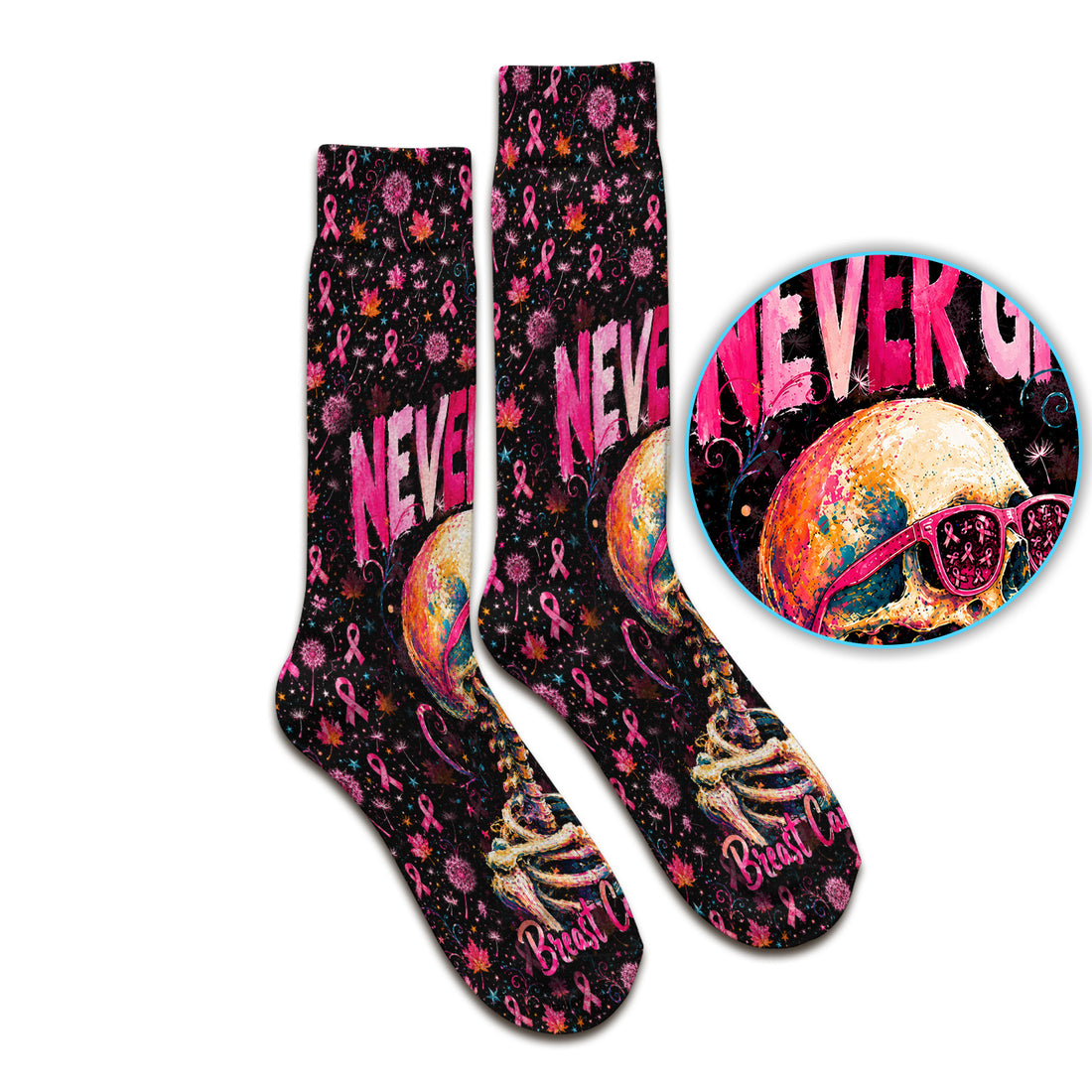 Meaningful Breast Cancer Awareness Skeleton Socks, Adult Socks for Men and Women