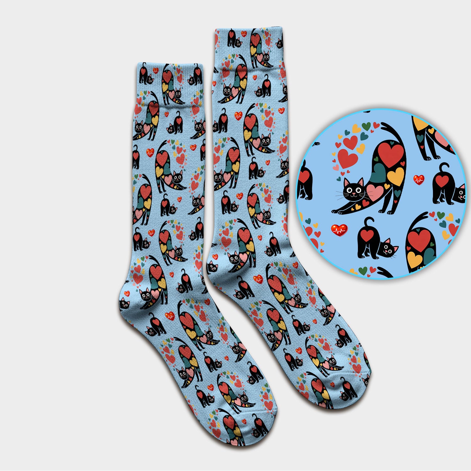 Playful Cat Valentine Heart Print Medical Socks, Socks for Nurse Doctor