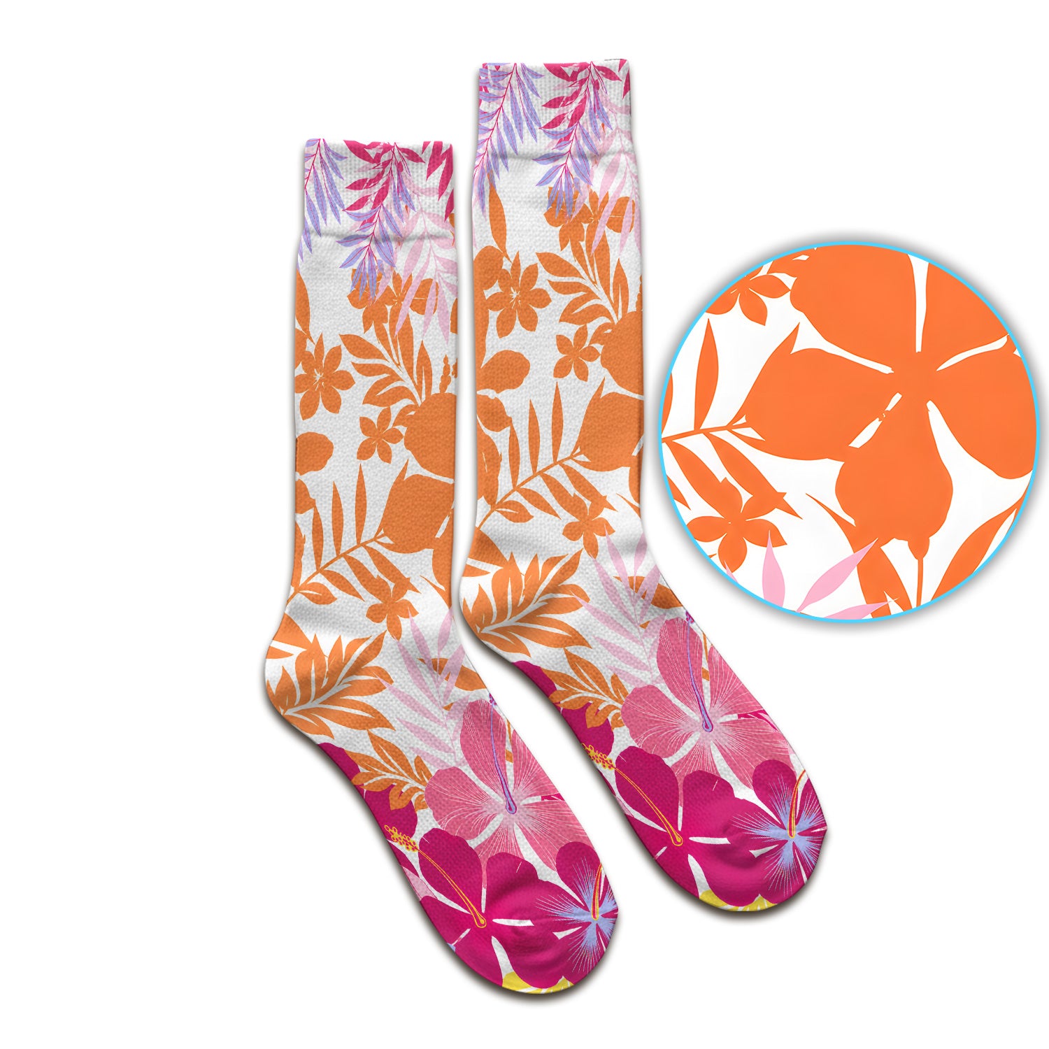 Cheerful Tropical Hibiscus Bloom Pattern Socks, Adult Socks for Men and Women