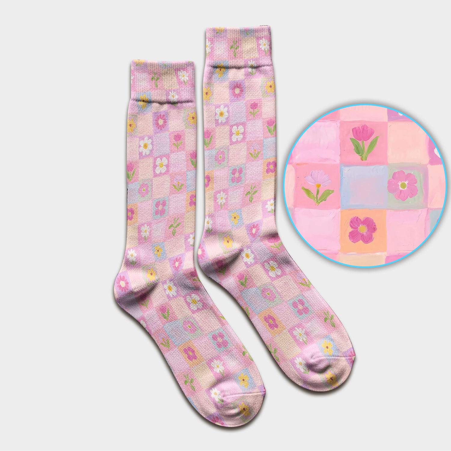 Lovely Pastel Floral Patchwork Pattern Socks, Socks for Nurse Doctor