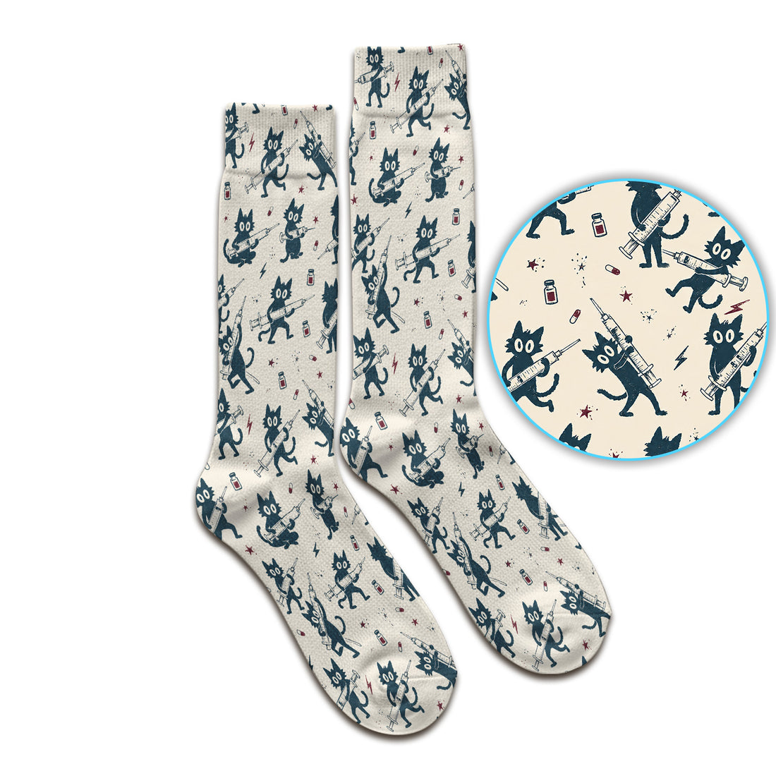 Funny Black Cats With Syringes Socks, Adult Socks for Men and Women