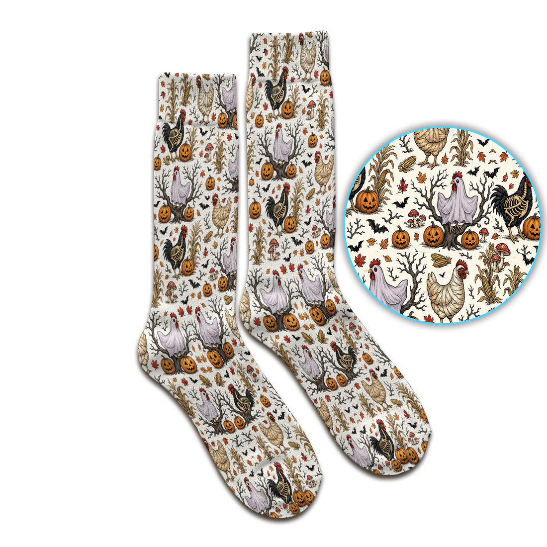 Halloween Skeleton Chickens Pattern Socks, Adult Socks for Men and Women