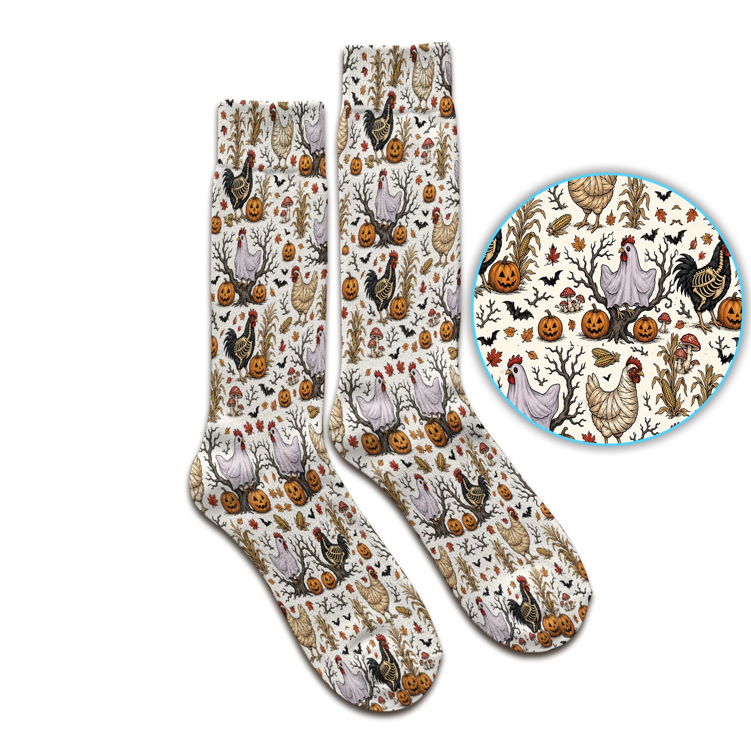 Halloween Skeleton Chickens Pattern Socks, Adult Socks for Men and Women