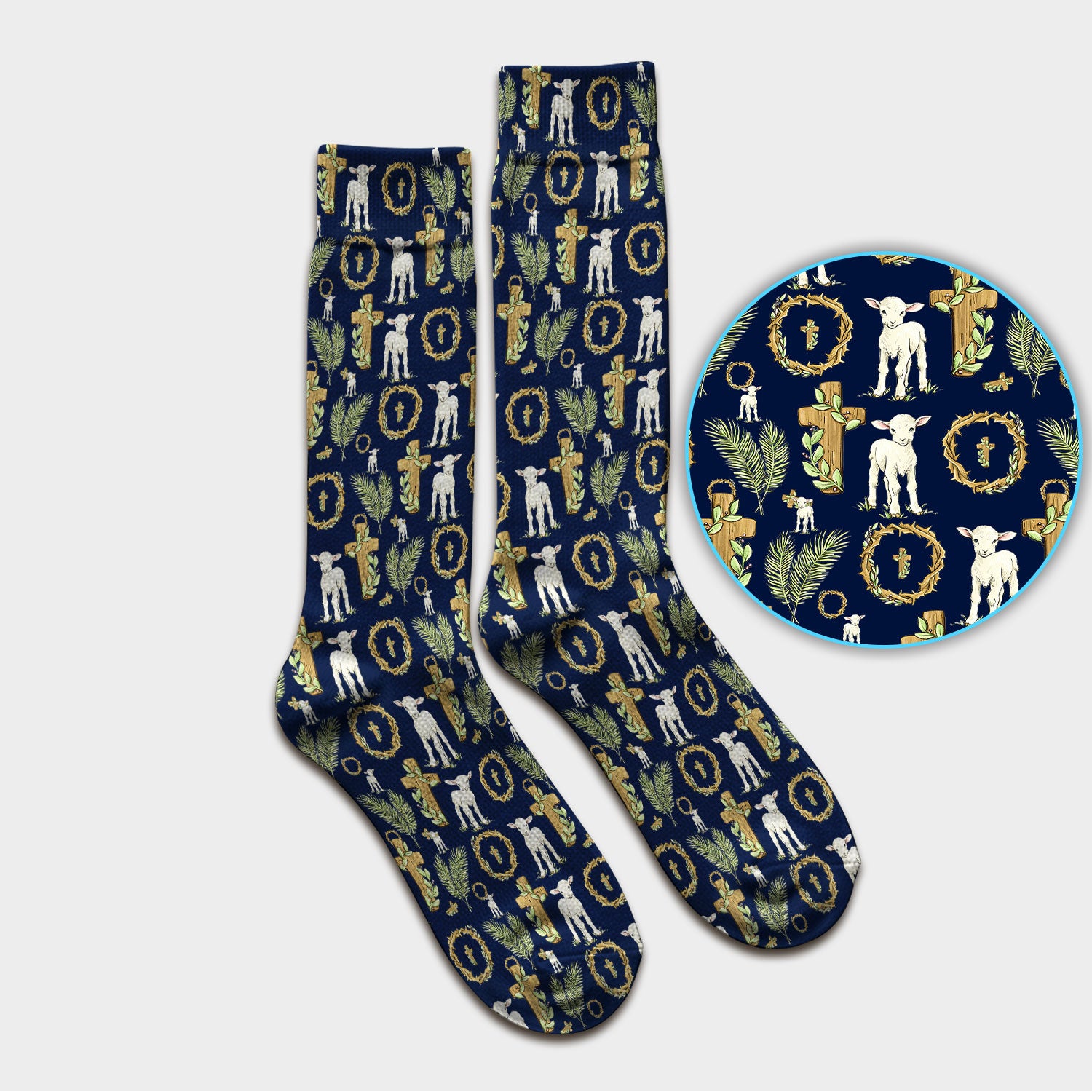 Faith Lamb Cross Pattern Medical Socks, Adult Socks for Men and Women