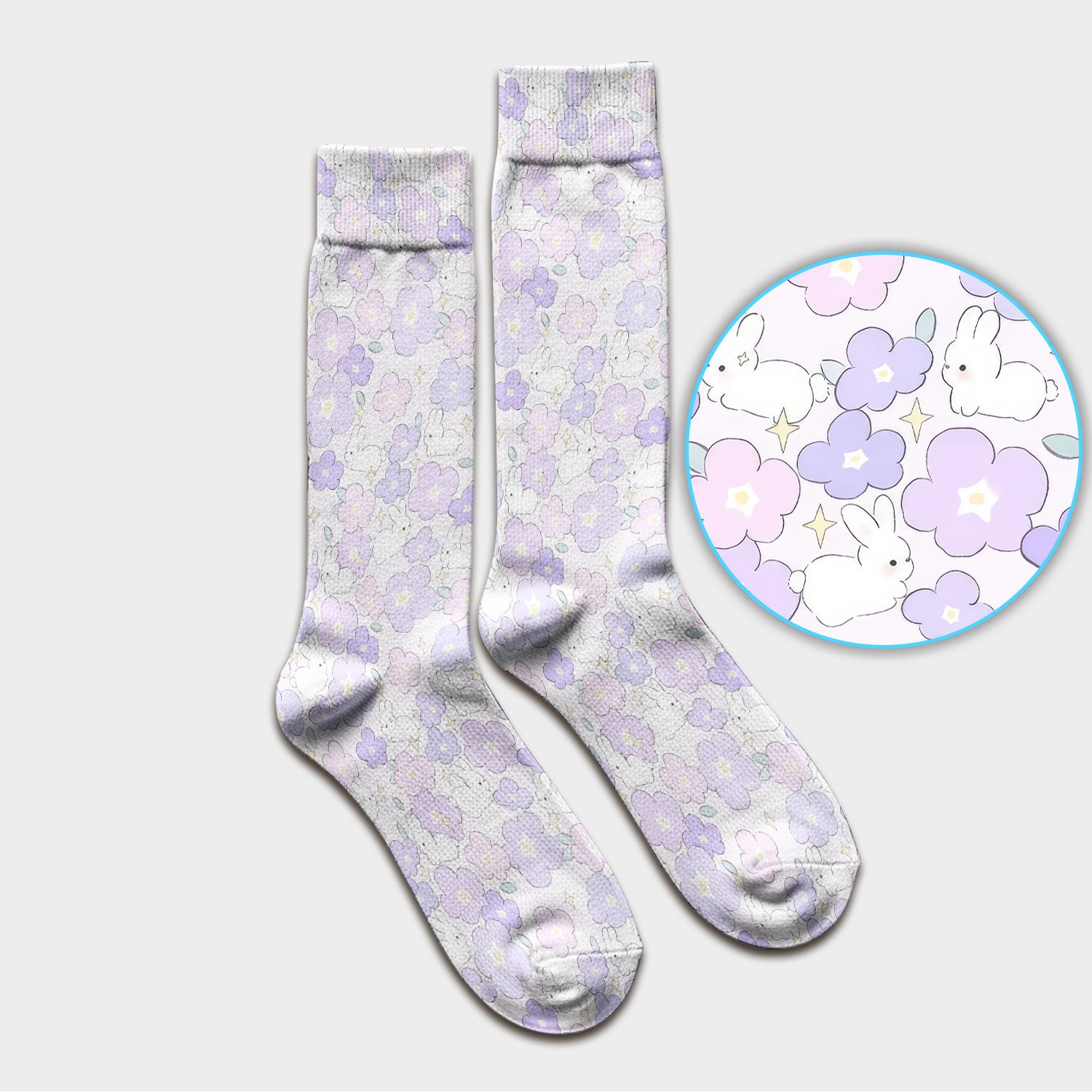 Cute Bunny Floral Pastel Pattern Socks, Socks for Nurse Doctor
